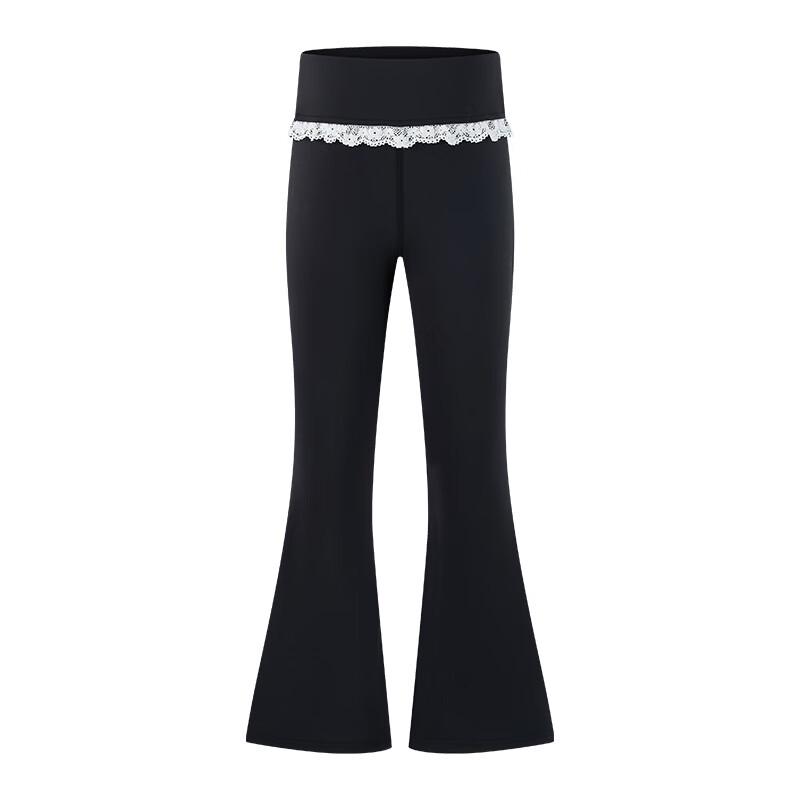 Little Naive Girl's Elastic Flared Casual Pants with Lace Trim