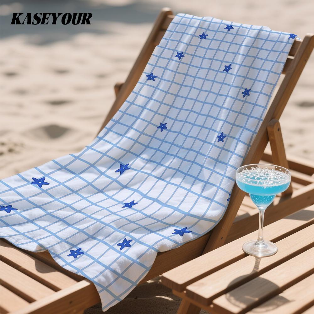 Blue Star Gingham Compact Travel Beach Towel Super Absorbent Sand Resistant, Microfiber for Swimming Camping Yoga