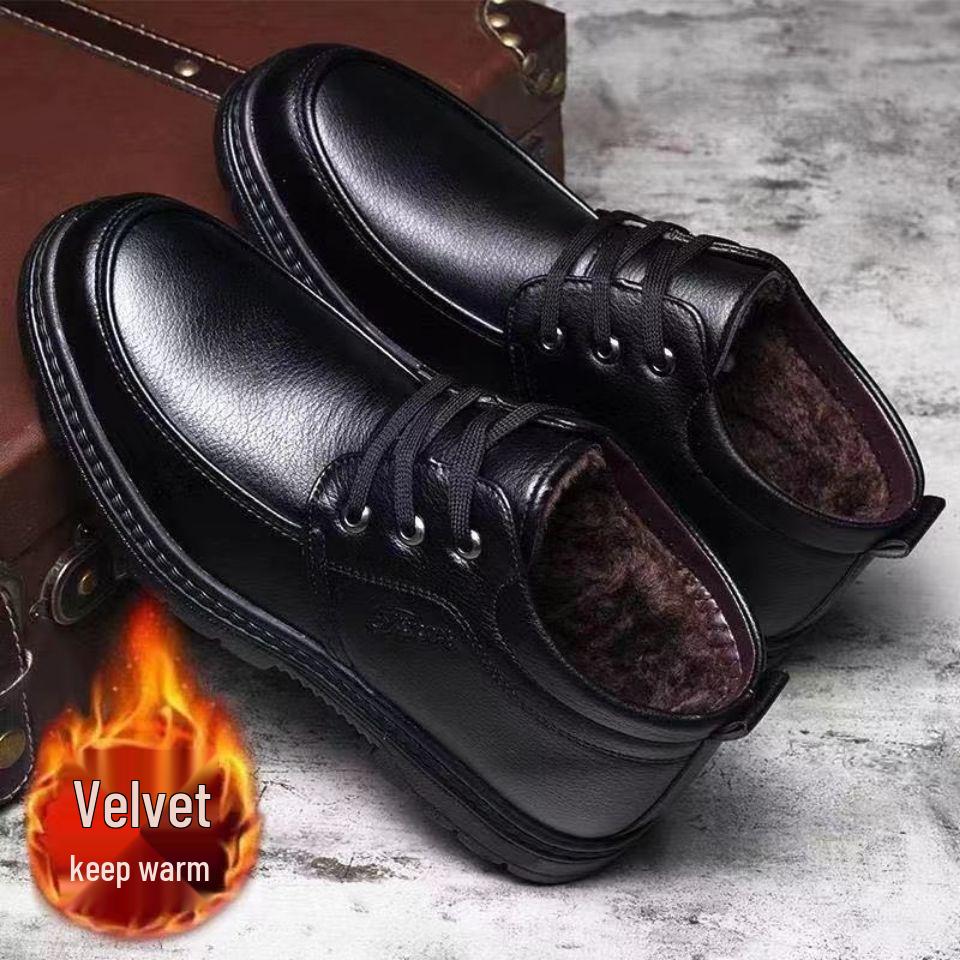 Warm Non-Slip Men's High-Top Cotton Leather Shoes for Winter