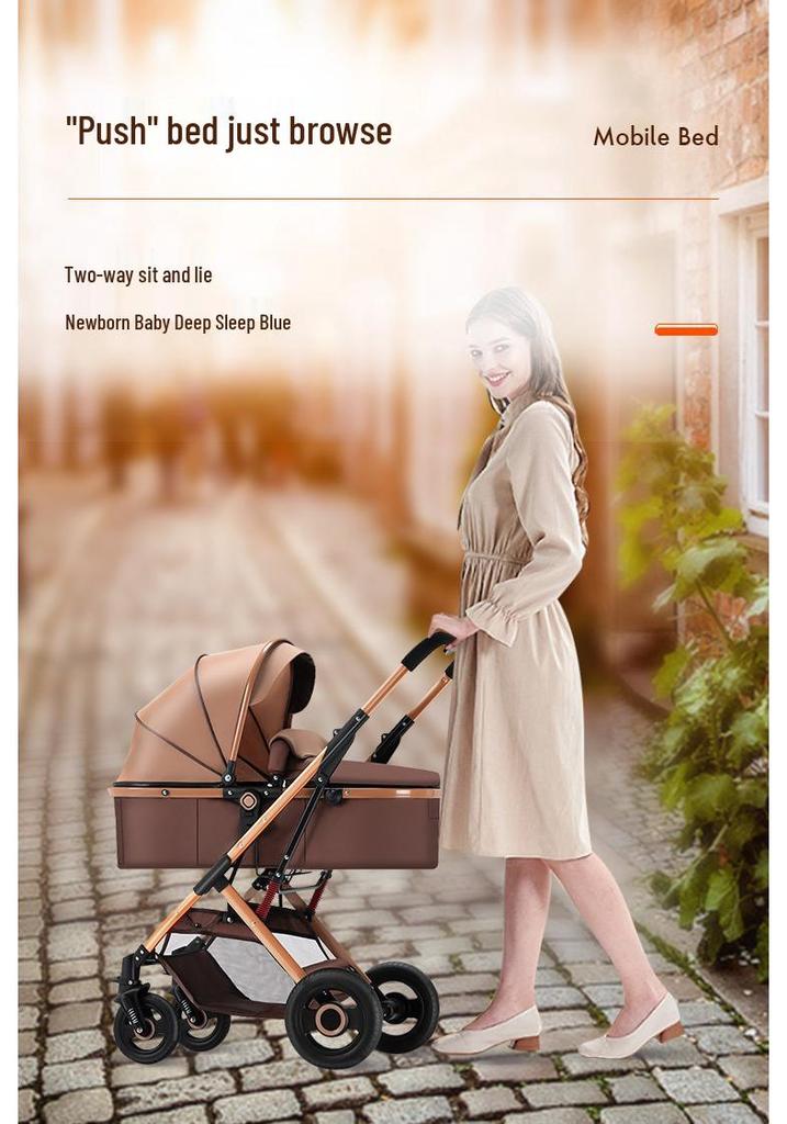 Two-Way High-View Lightweight Baby Stroller: Sit or Recline, One-Button Foldable.