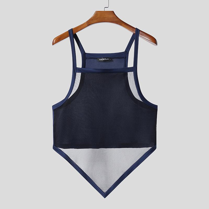 INCERUN Men Strap Sleeveless Mesh Sheer Irregular Skinny Tank Tops Underwear