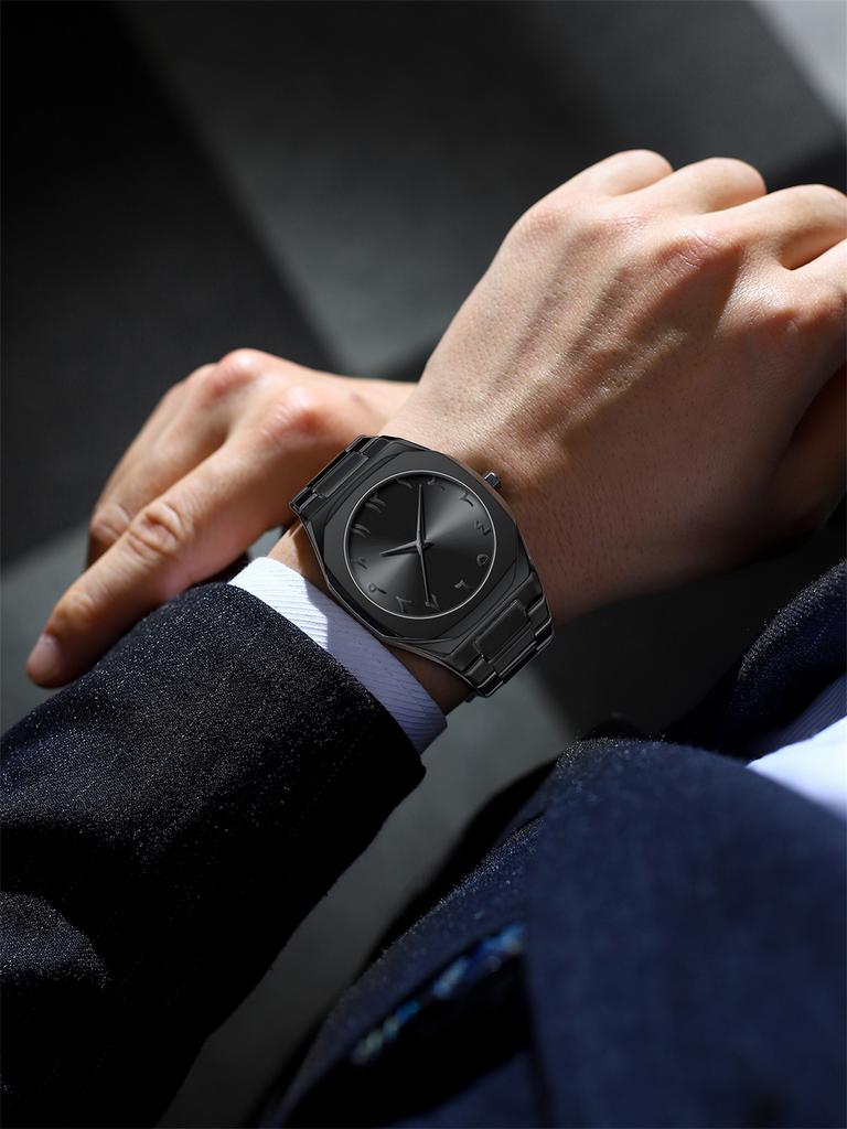 Modern Minimalist Personality Creative All-black Men's Watch Arabic Digital Sports Leisure Alloy Men's Watch Unique Design Watch