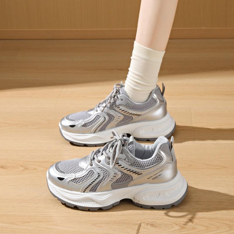 Korean Style Thick Sole Breathable Mesh Casual Sports Running Sneakers For Women