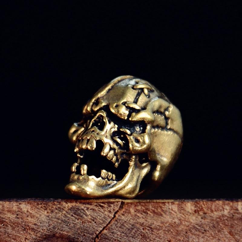 Kupfer Totenkopf Lanyard Perlen Anhänger für Schlüsselbund Tragen, Vintage Ausrüstung Abstandshalter Charm für Taschenlampen Lanyard und Paracord Zug