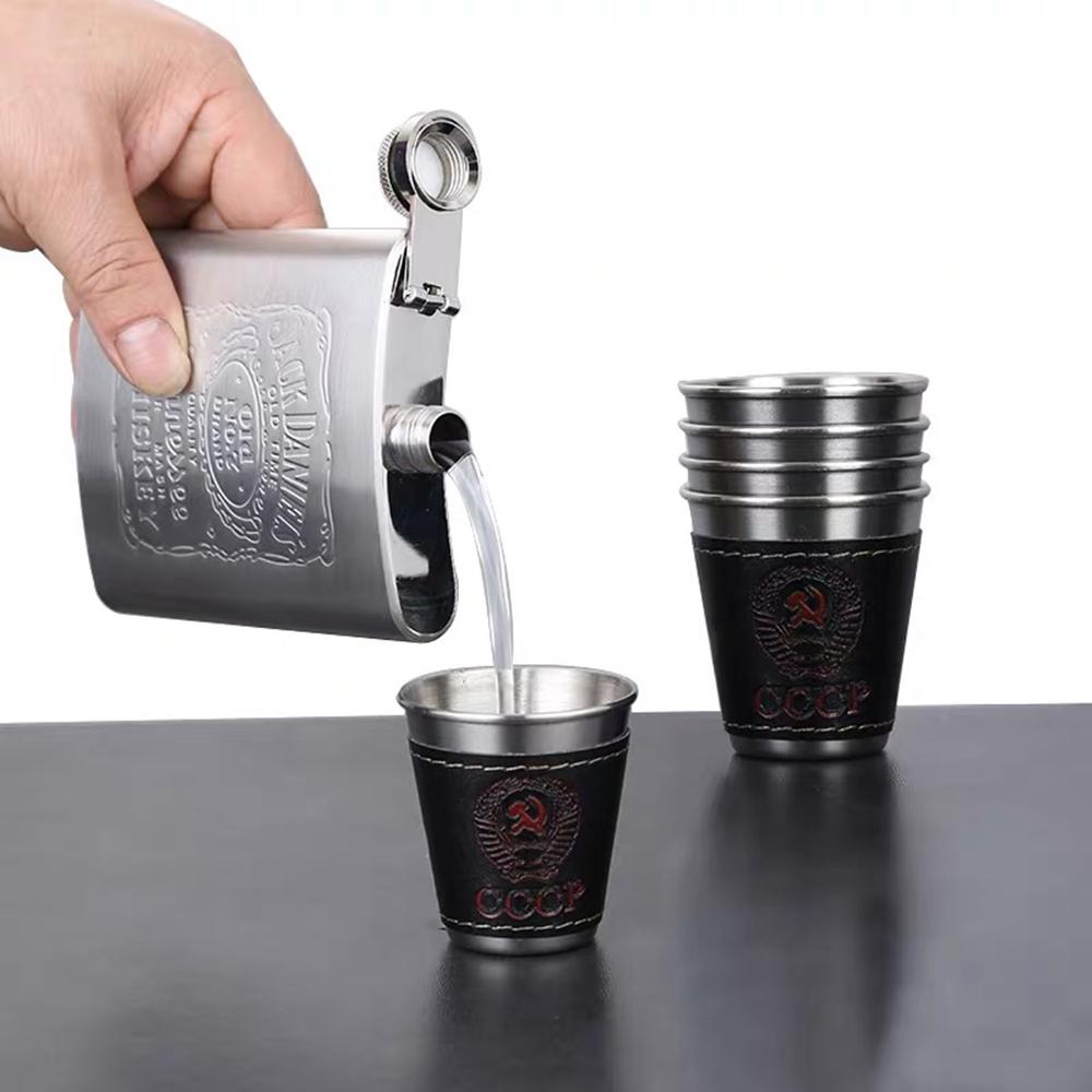 Vodka Cup 304 Pu Holster Russia Stainless Steel Mini Wine Tumbler Portable Personalized 4pcs 30ml S Glass Set Outdoor Product