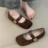 Mary Jane Shoes Korean Temperament Elegant Suede Metal Buckle Round Head Thin Soft Sole Ballet Shoes
