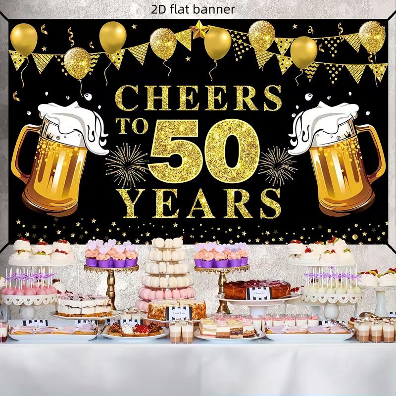Toile de fond 2D pour 50e anniversaire avec Décoration de fête Dorée