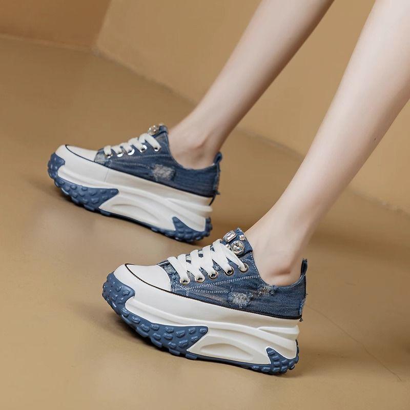Buty Damskie Wiosna Jesień Wysokie na Platformie Obuwie Damskie Denim Podwyższające Wygodne i Eleganckie Moda Y2k Casual
