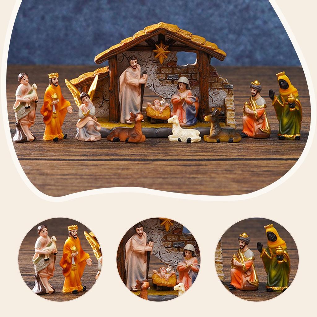 Christmas Nativity Scene Figurine Collection Decorative Handmade Decoration Resin Figurine for Holiday Mantel Shelf Fireplace