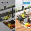 Sponge Holder for Kitchen Sink, Self-Drainage Kitchen Sink Caddy, Rustproof Steel Dish Sponge Organizer with Removable Dishcloth Rack