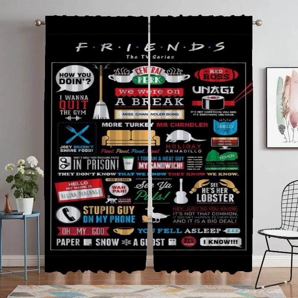 Friends Elegant Room Curtains 2 Pieces Home Interior Curtains for Camera Shades Halloween Decoration Window Curtain Partition