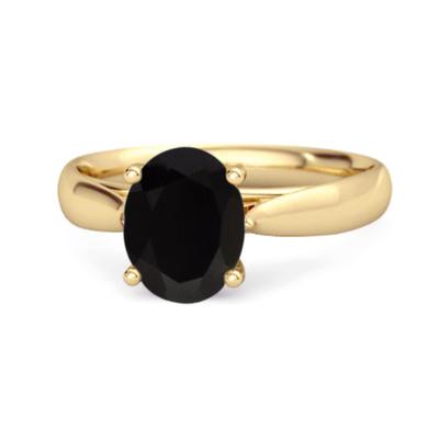 Black Spinel Classic Solitaire Ring - 925 Sterling Silver Gold Vermeil