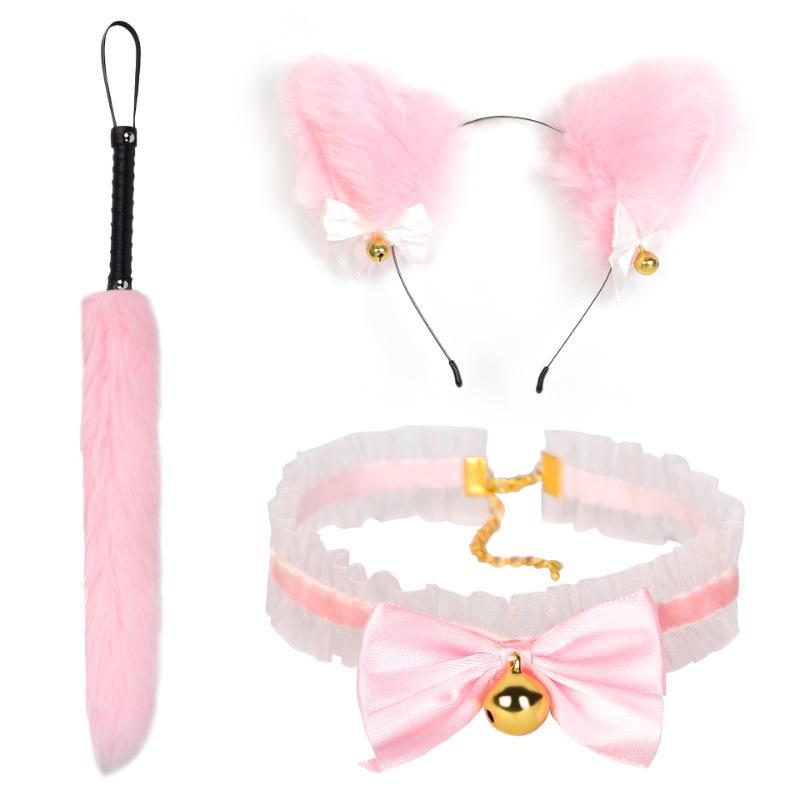 Cat Tail Bell Headband, Anal Plug, Nipple Clamps Flirting Set