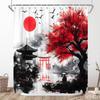 Asian Japanese Cherry Blossom Shower Curtain Rustic Farmhouse Floral Watercolor Oil Painting Flowers Anime Chinese Style Mountains Lakes Landscape