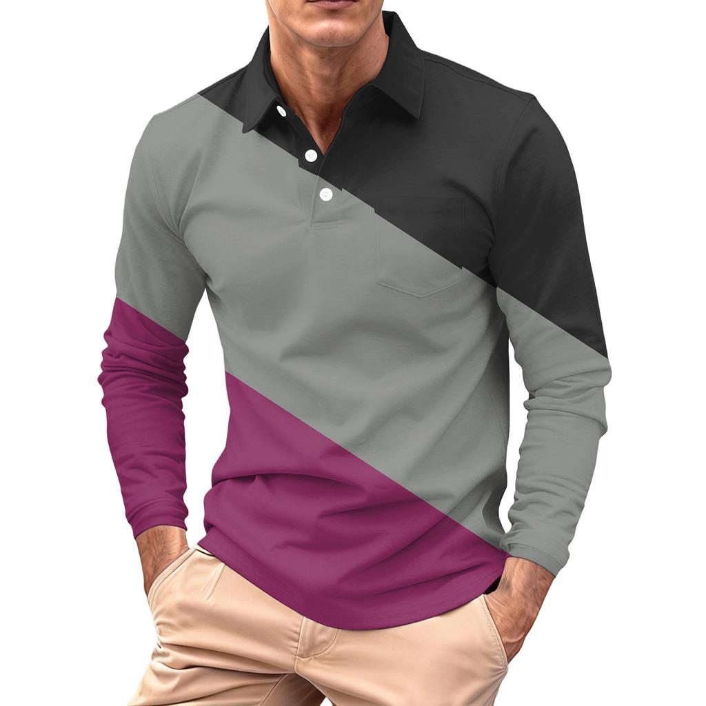 Men's Long-sleeved Collared Button-down Pocket Casual Top