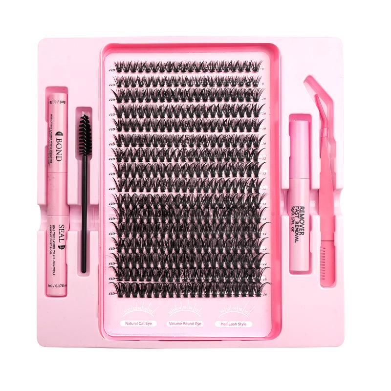 Natural Dense Sectional False Eyelashes with Quick-Set Glue and Tweezers for Beginners