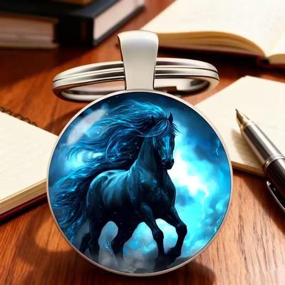 2026 Horse Year Design Dome Glass Alloy Keychain Zodiac Pony Pattern Pendant Backpack Hanging Decor Car Keyring  Year Gift