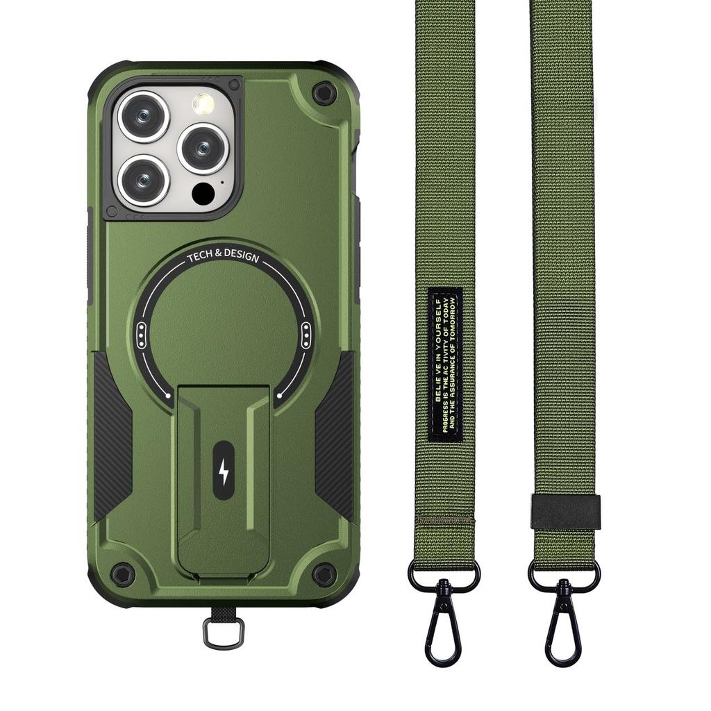 For iPhone 16 Pro Max Case Compatible with MagSafe TPU+PC Kickstand Phone Cover with Strap