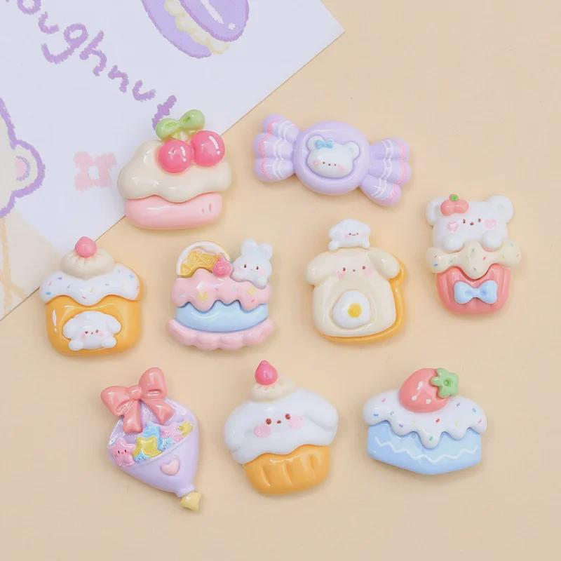 Bunny Dessert House Resin Accessories: Cartoon Cream Glue, Creative Shoe Buckle Material for DIY Jewelry and Hairpin Crafting.