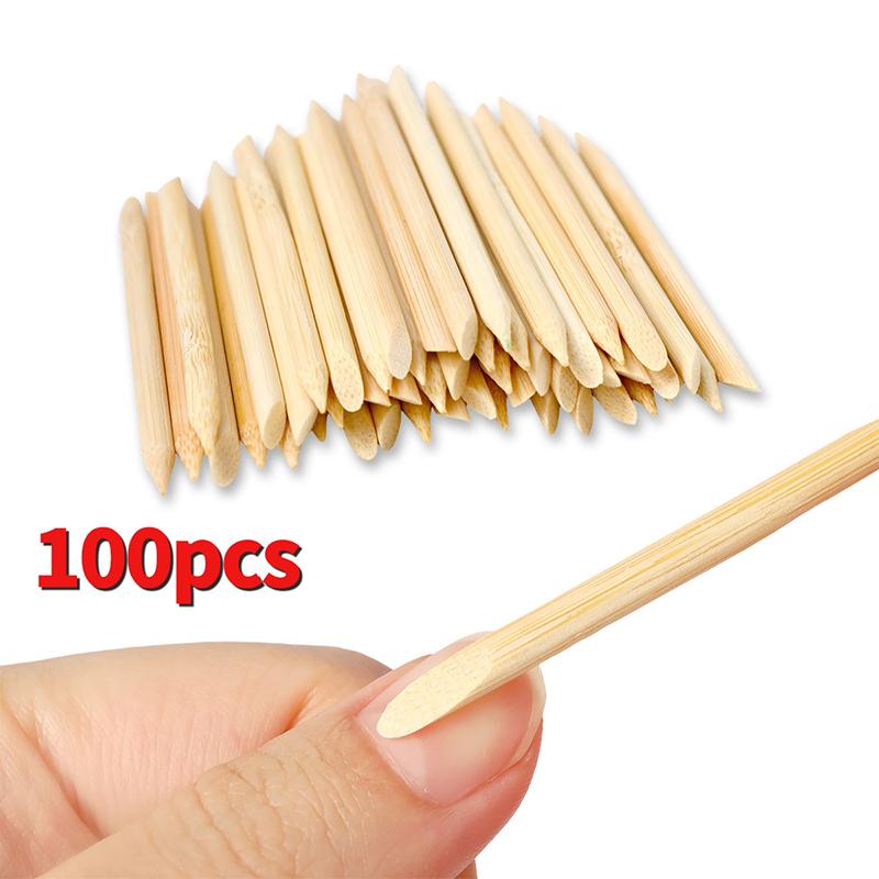 100 ks/balení pomerančové dřívka pro zatlačování kůžičky, nástroj na odstraňování kůžičky, 5 různých velikostí, oboustranné vidličky pro nehty, manikúry