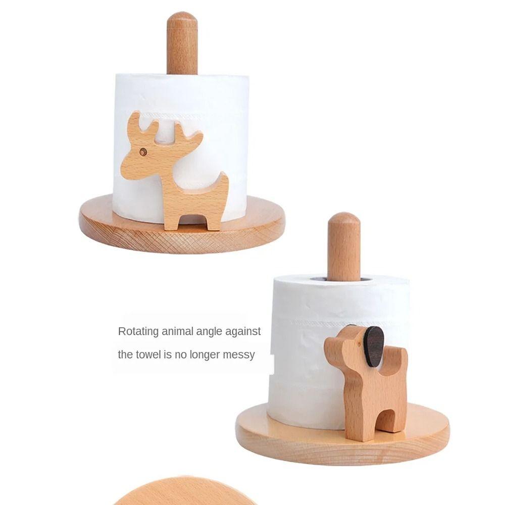 Vertical Cartoon Paper Towel Rack Durable Wooden Paper Roll Stand  Table Top