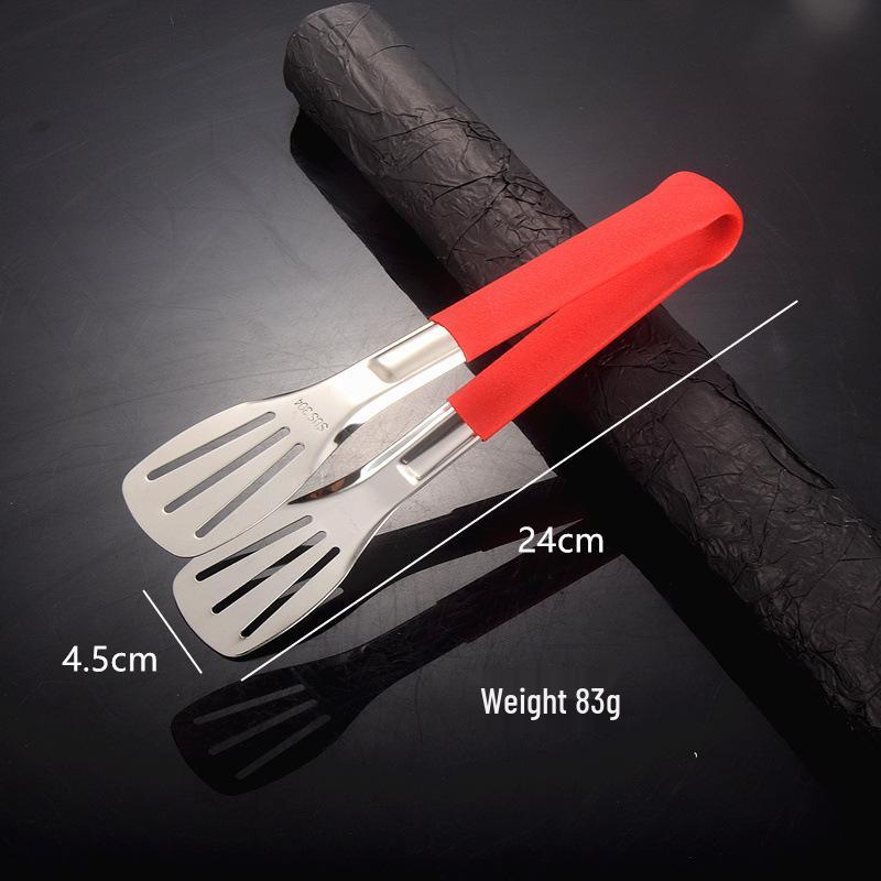 

304 Stainless Steel High-Temp Resistant Food Tongs with Anti-Scald Red Rubber Handle