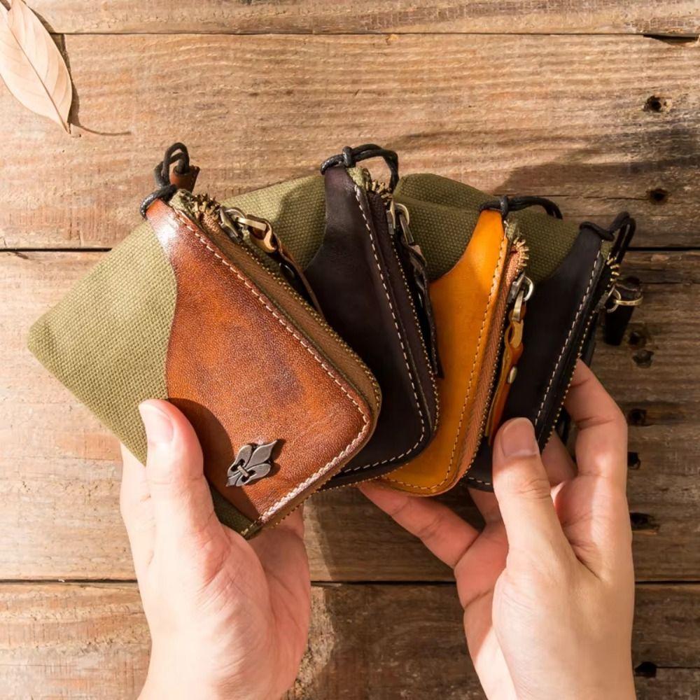 Vintage Car Key Bag Stitching Storage Card Bag Retro Women's Leather  Coin Purse  Coin