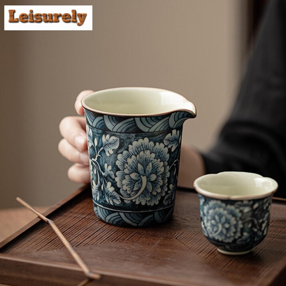 165ML Retro Blooming Flowers Tea Pitcher Handmade Ru Kiln Ceramic Cha Hai Justice Cup Coffee Divide Tea Chinese Teaset Supplies