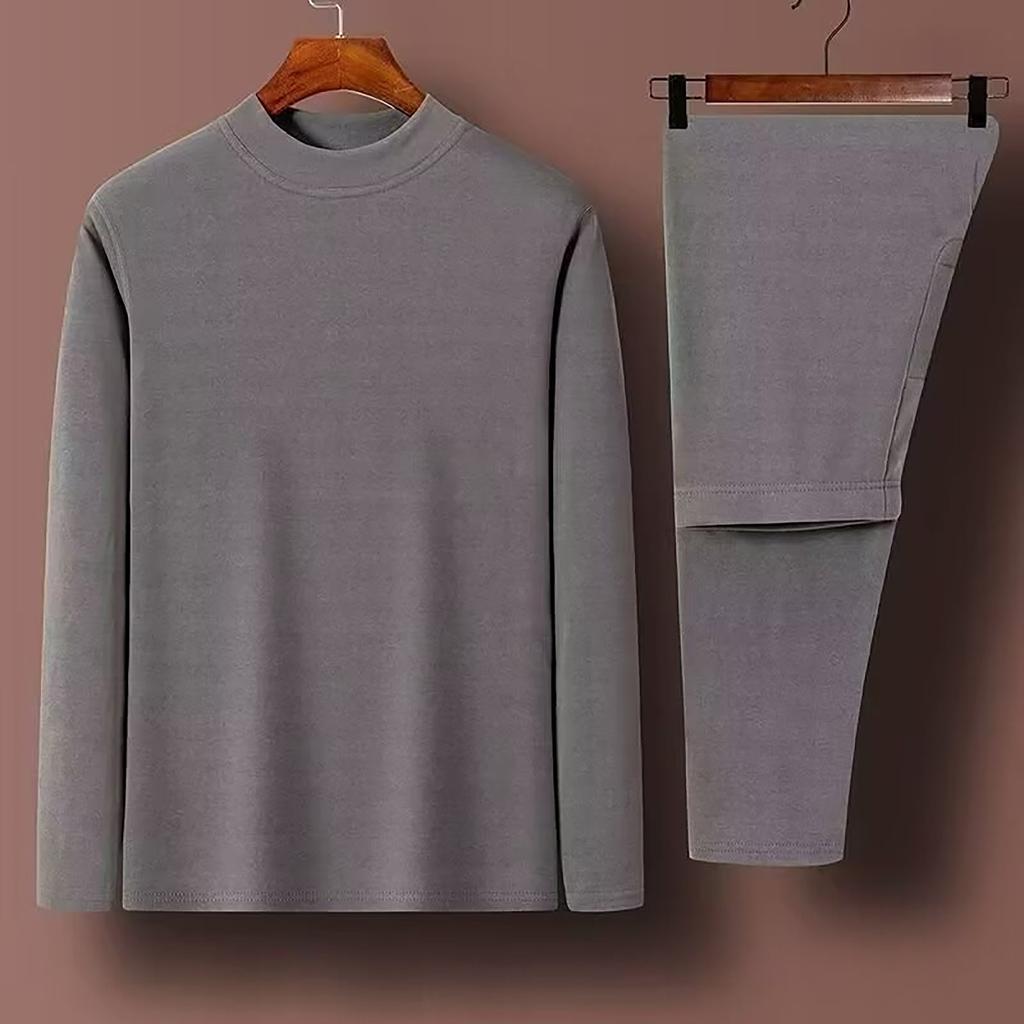 Men's Stylish Warm Turtleneck Velvet Long Sleeve Top And Pants Suit