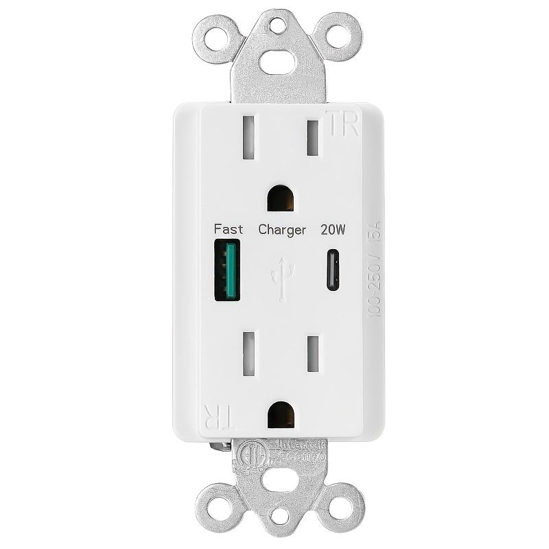 

15A/125V TR Розетка Smart Высокоскоростная USB-розетка для настенного зарядного устройства Электрическая розетка: 1 шт. PD20W USB-розетка C с USB-розеткой QC 3.0 PD 3.0 типа A и типа