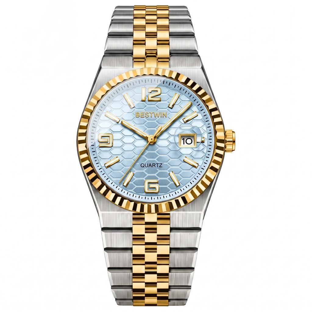 BestWin Brand Luxury Watch Waterproof Full Stainless Steel Luminous Date Week Quartz Fashion Watches For Business Men Watches