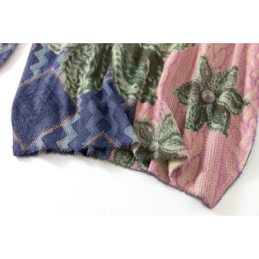 Umělecký svetr z imitace norkové kožešiny Retro etnický styl Podzim Zima Volný pulovr Dámský kulatý výstřih Populární pletený svetr pro ženy