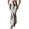 Women Fishtail Skirt Zebra Pattern Hip-Covering Maxi Skirt High Waist Office Lady Long Skirt