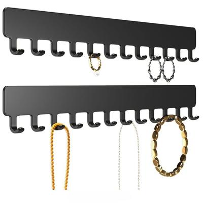 Necklace Holder Hanging Jewelry Organizer - Self-Adhesive Wall Jewelry Organizer for Necklace, 2 PCS, Black