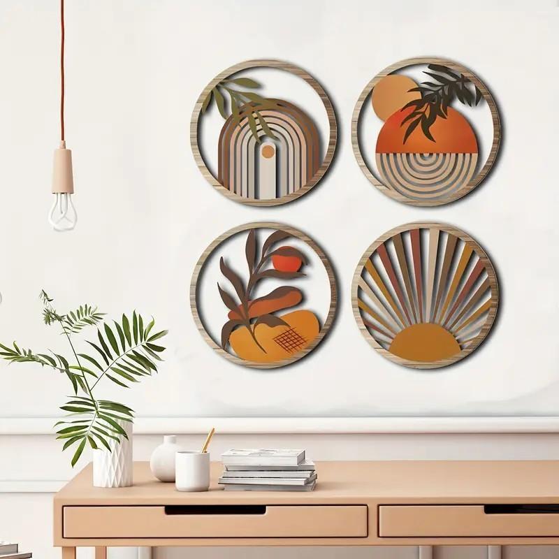 Wall Decor Set With Wooden Craft Pieces For Rustic Home Interior