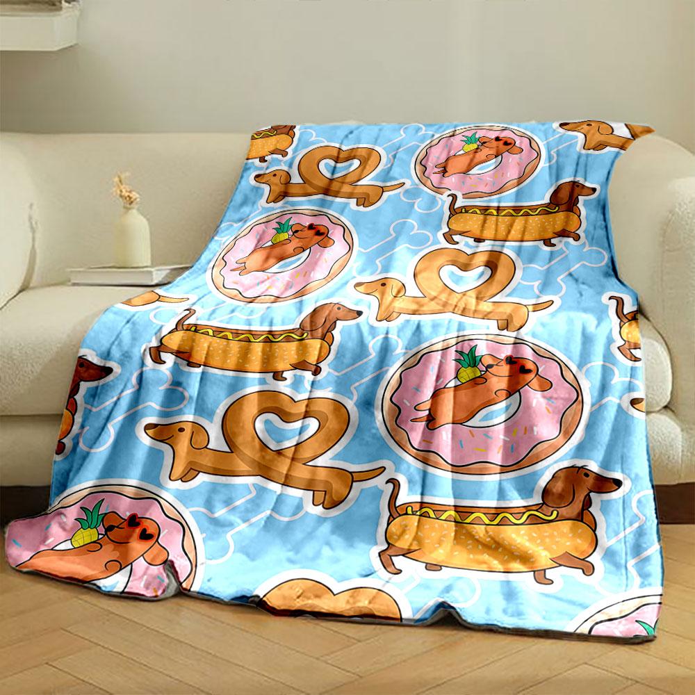 Dachshund Donut Hotdog Blanket Bedroom Blanket for Livingroom Couch Lunch Break Soft Throw for Friend's Festival Gift
