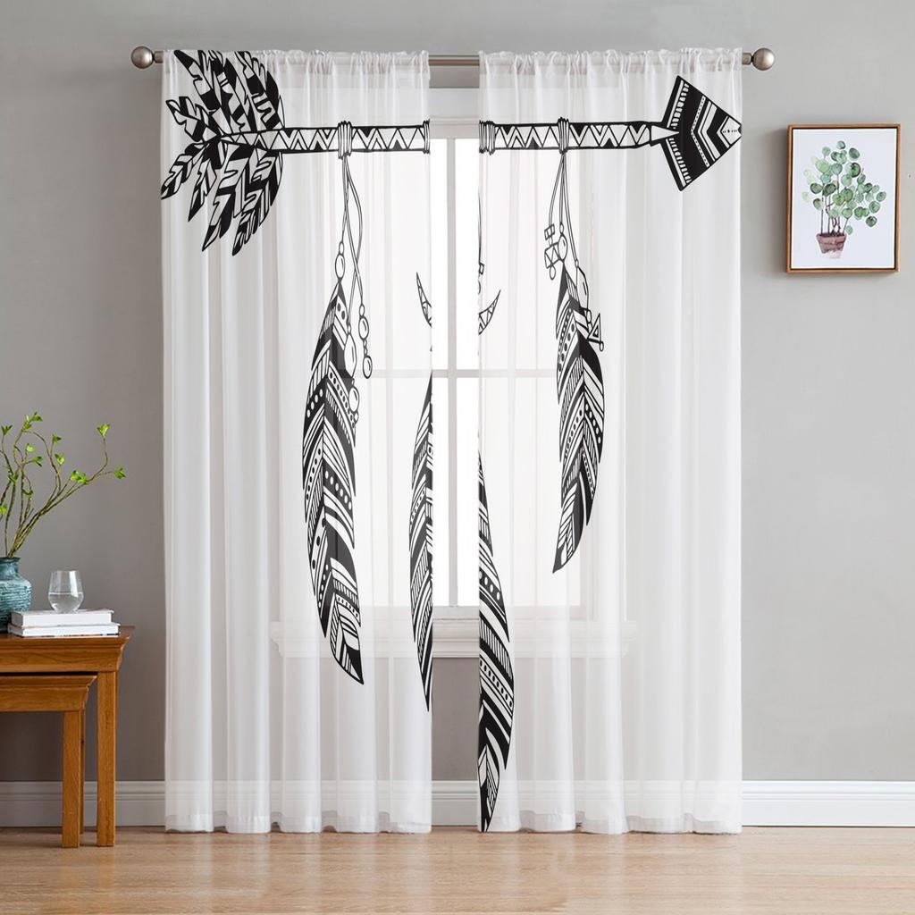 Peacock Feathers Green Tulle Sheer Window Curtains for Living Room Kitchen Children Bedroom Voile Hanging Curtain