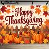 2D flat banner 1 piece - Thanksgiving autumn party background fabric pumpkin fruit basket maple leaveszyc