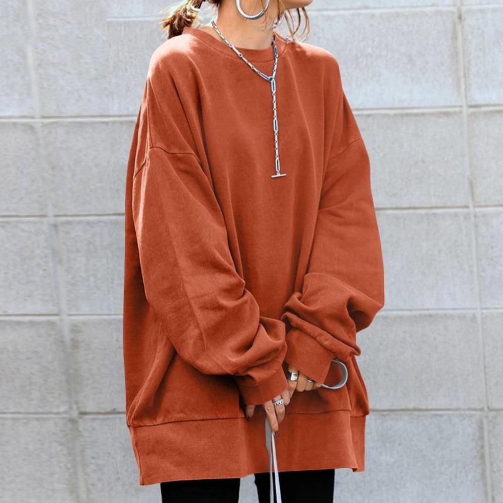 Sudadera de cuello redondo de manga larga para mujer, ajuste extragrande, lisa, informal, holgada, top tipo túnica, jersey