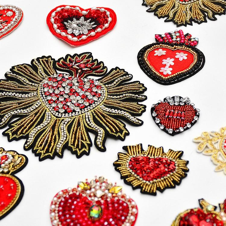 Red Heart Bead Embroidery Patch for DIY Clothing
