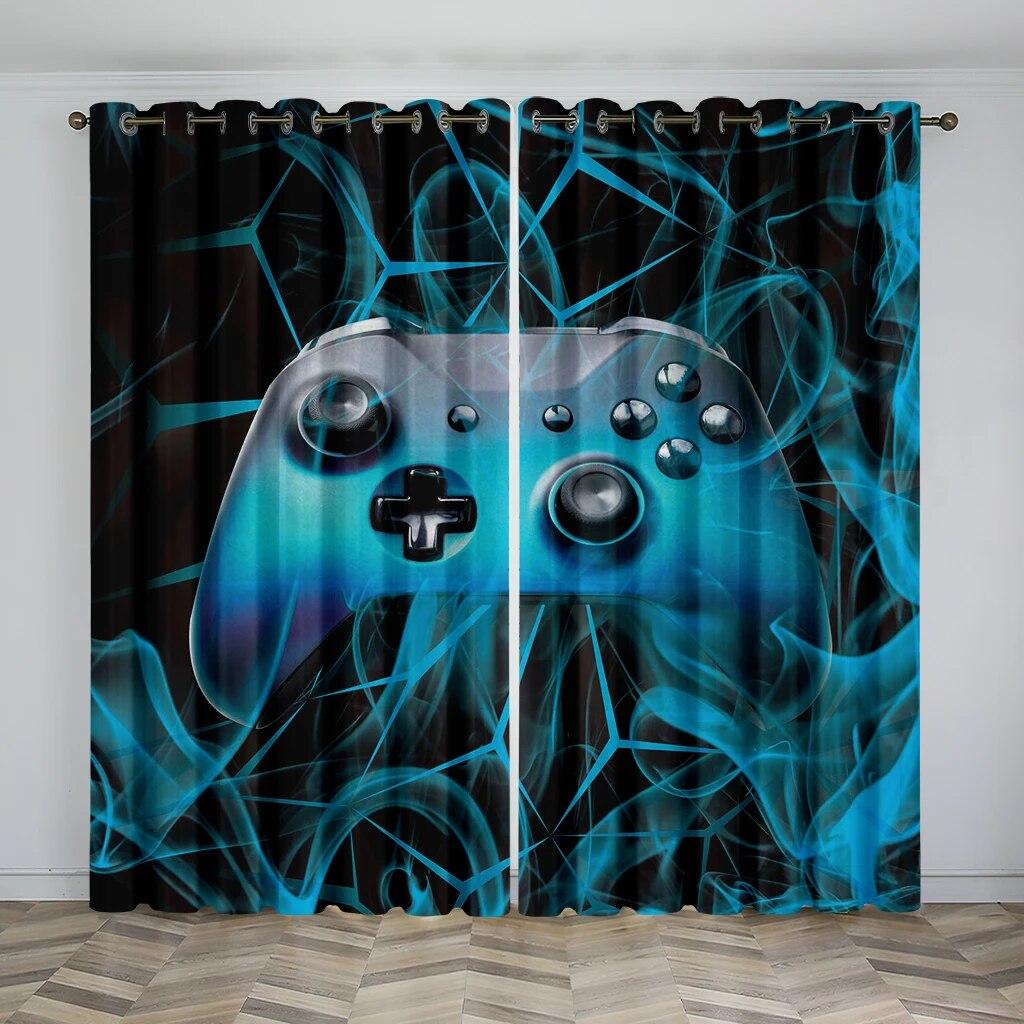 Pyrotechnic Geometric Game Handle Printed Curtains, E-Sports Light-Transmitting Decorative Curtains For Boys And Girls’ Rooms