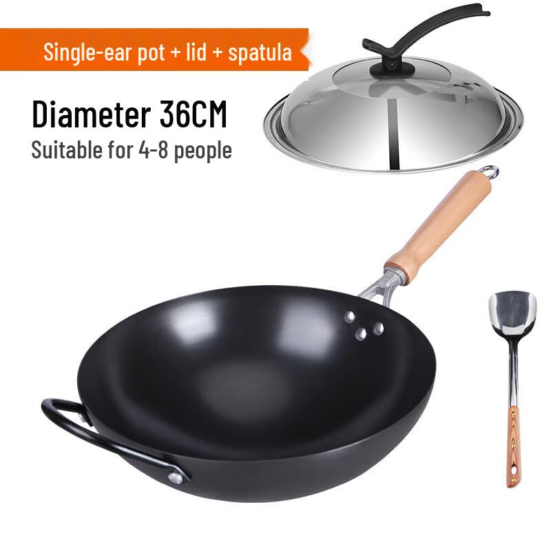 Uoto 36cm Flat-Bottom Iron Wok with Lid and Spatula