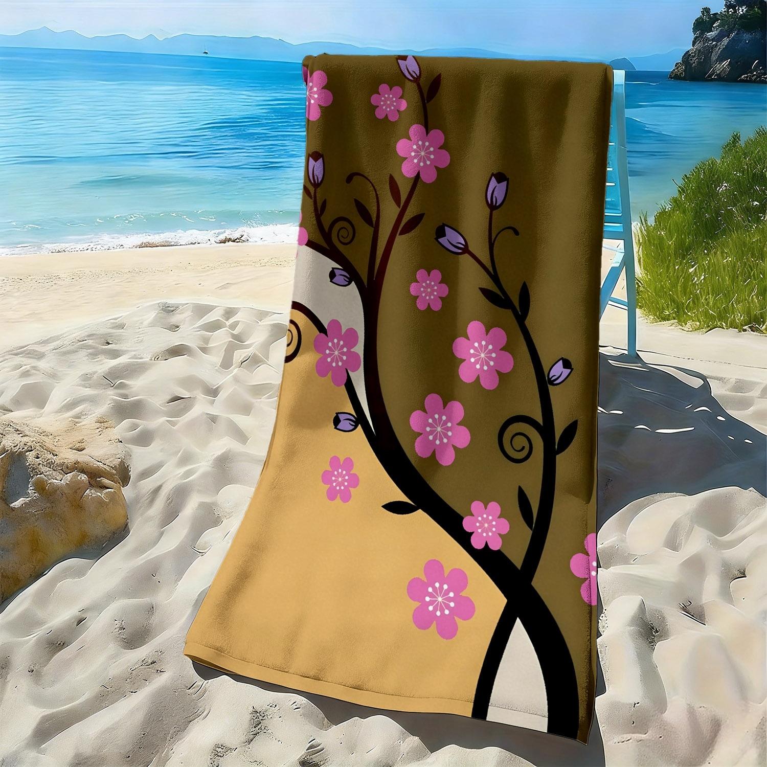 

Cherry blossom pink flower pattern polyester microfiber beach towel is highly absorbent, suitable for swimming and beach outings W40*H60(CM)