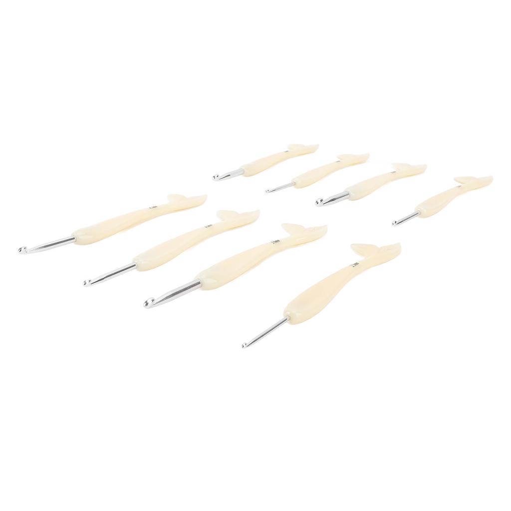8Pcs Crochet Hook ABS Fish Tail Handle Aluminum Hook 2.5mm to 6.0mm Ergonomic Handle Crochet Hook Se