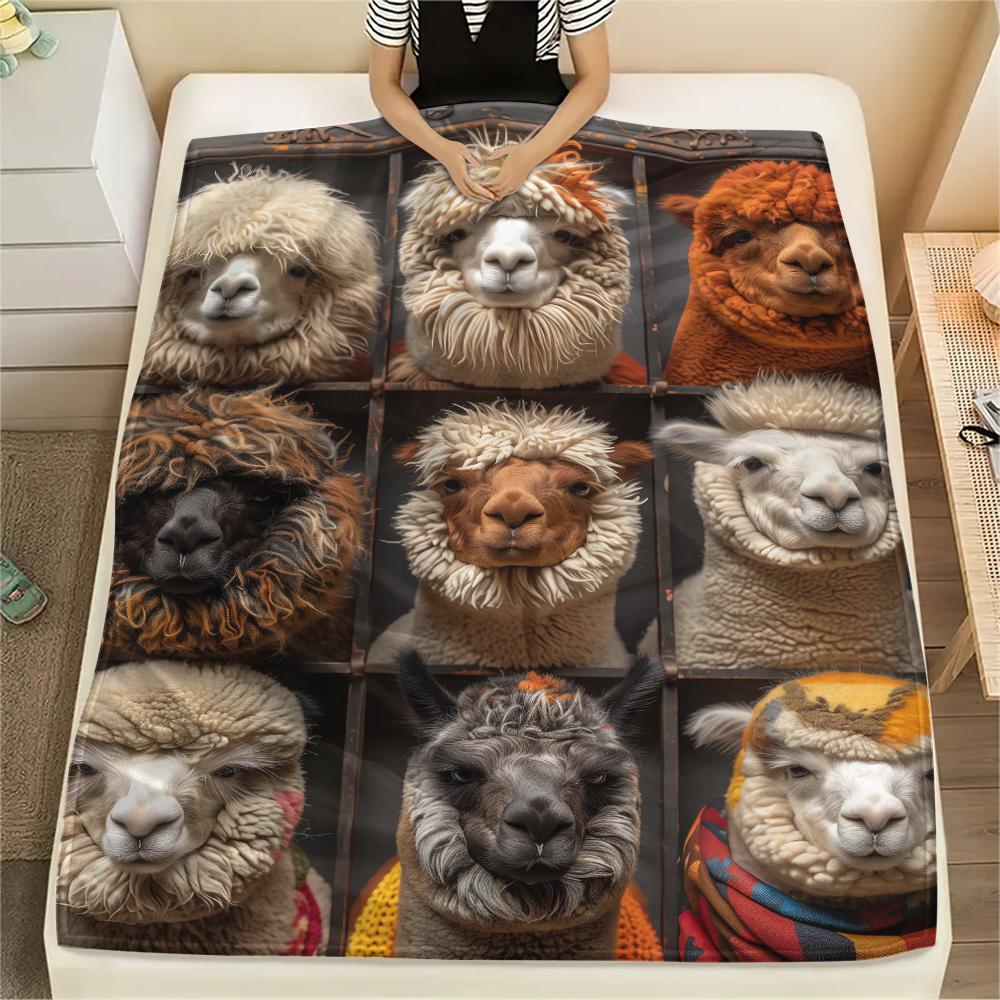 1Pc Alpaca Puzzle Print Flannel Blanket, High quality Comfortable for All Seasons, Home Decor, Warmth and Comfort, Perfect for Christmas Gifts
