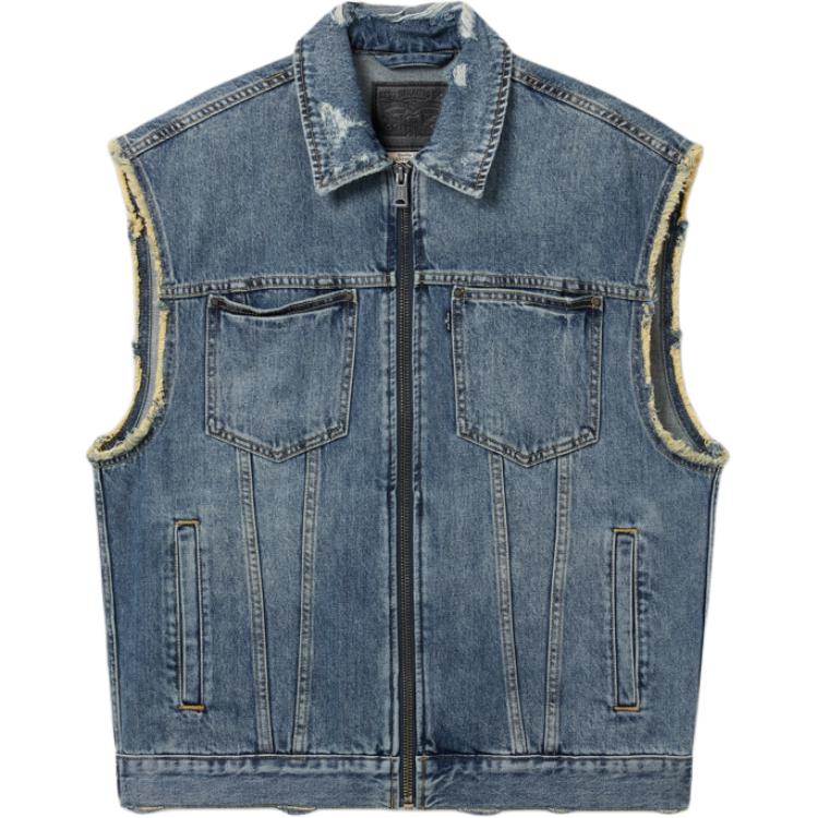 

Levis Свободный крой Потертый Флисовый Жилет с надписью Удобный на молнии Мужские жилеты Темно-синий 002WY-0001 L