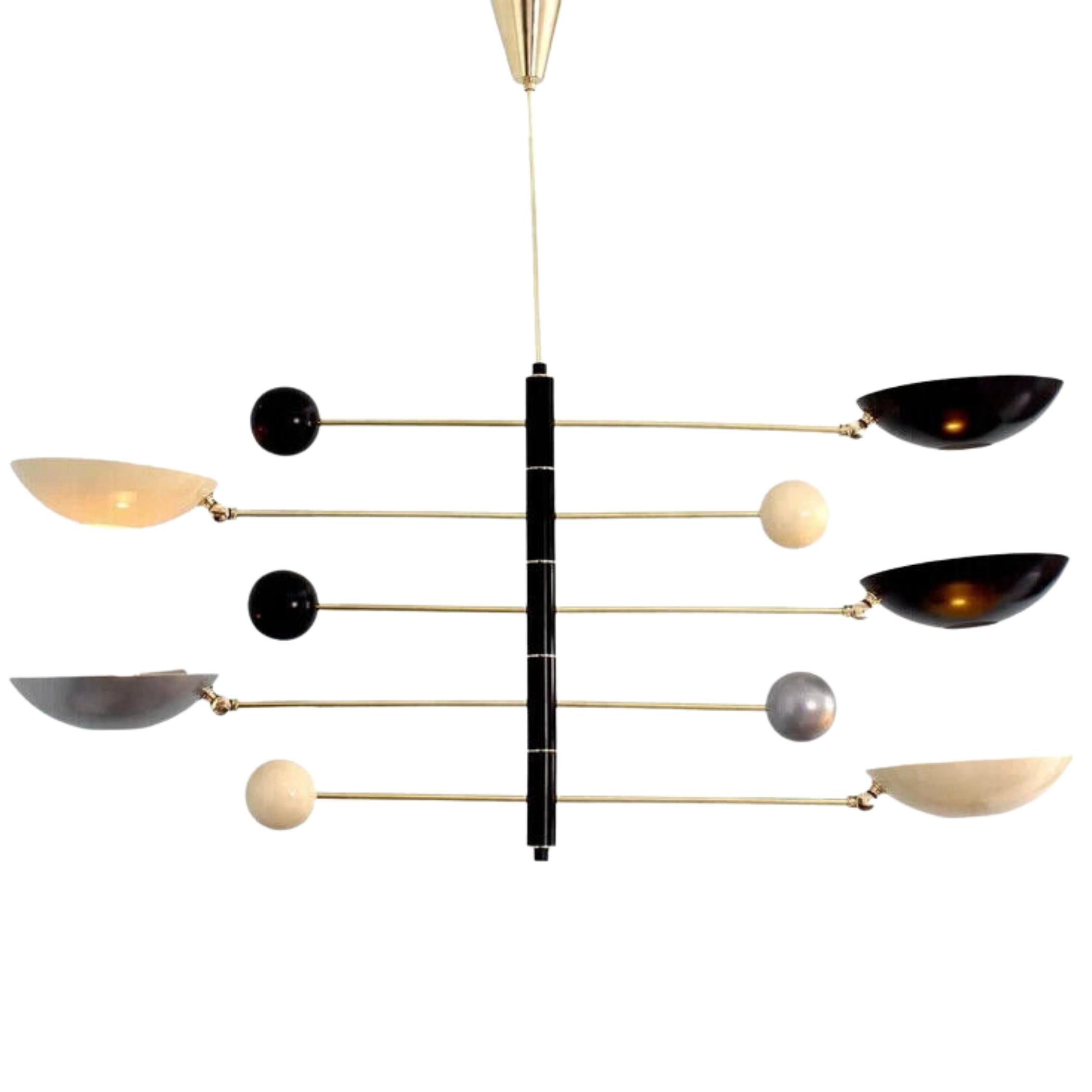 5 Light Pendant Mid Century Modern Raw Brass Sputnik chandelier light Fixture