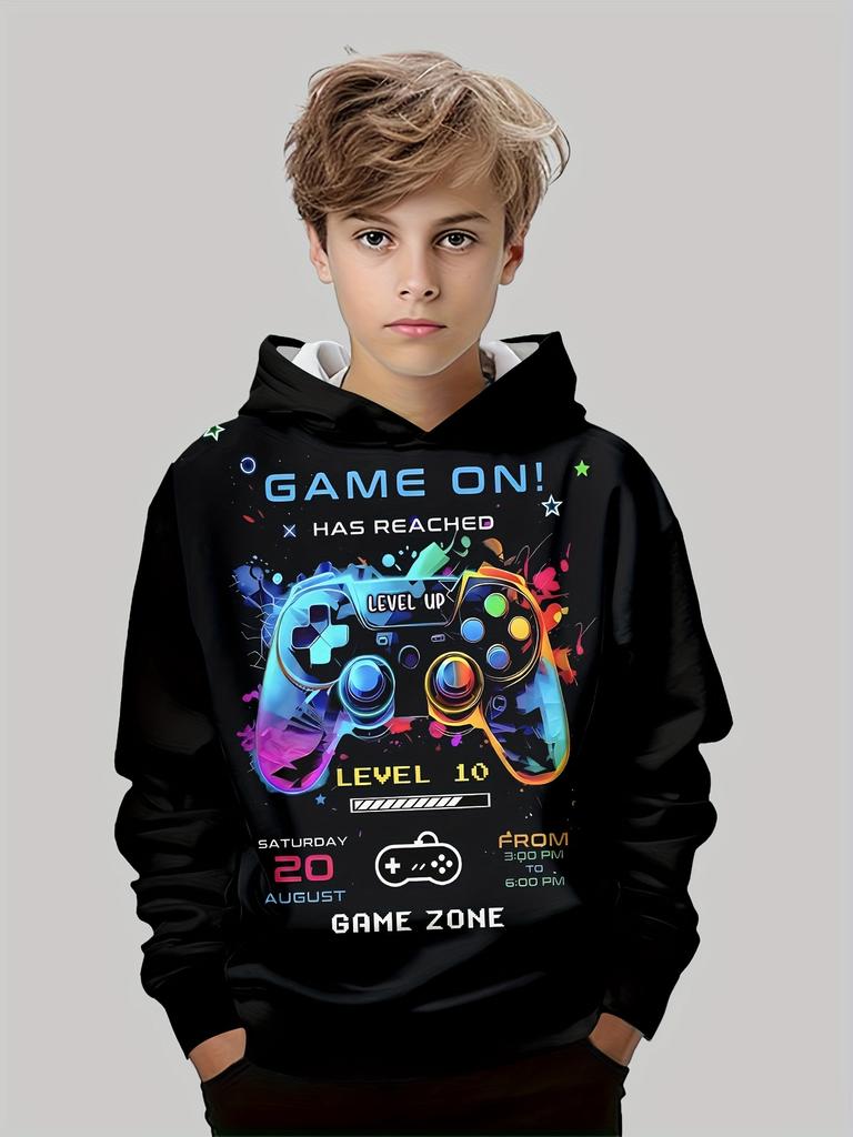Abbigliamento per bambini Ragazzi Felpe con cappuccio Manica lunga Stampa 3D Gamepad Bambini Primavera Autunno Vestiti Casual All'aperto Elegante Ragazzo Ragazza Vestiti Top