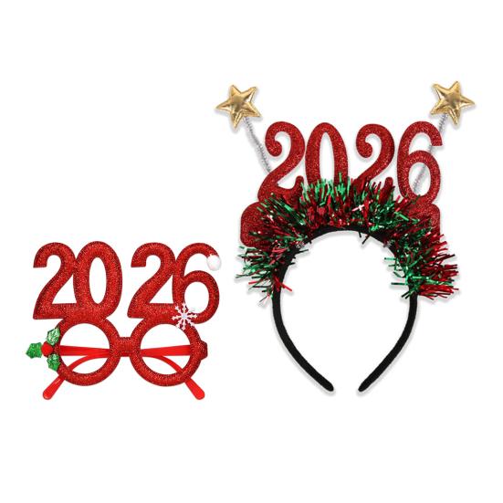 New Year Eve Party Supplies 2026 Glitter Tinsel Headband And Glasses Set for Happy New Year Party Celebration