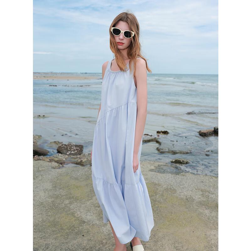 SanCai Women's 2025 Summer Sleeveless Pleated A-Line Long Dress